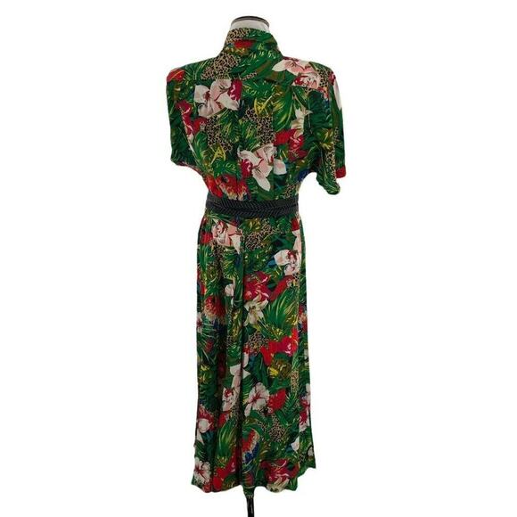 Vintage Carol Anderson Maxi Dress Women's Size 12 Belted Colorful Tropical Print - Picture 3 of 11